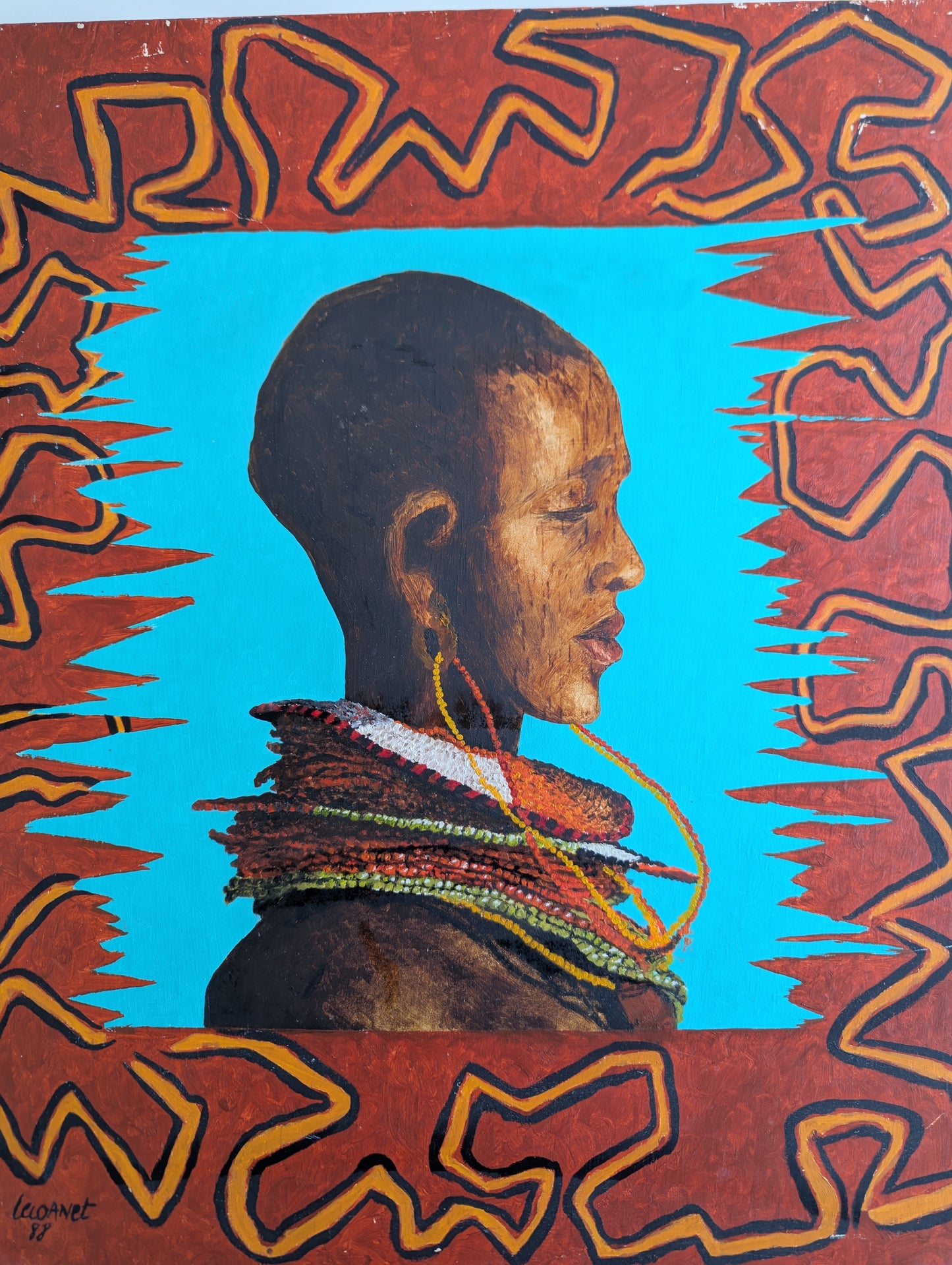 Portrait of Masai Woman, Oil on wood