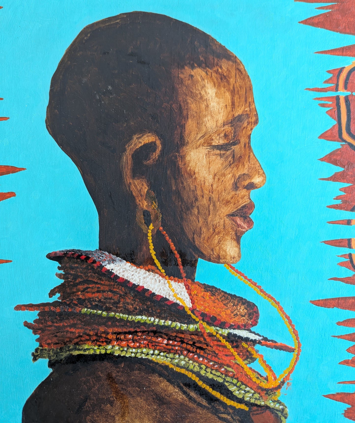 Portrait of Masai Woman, Oil on wood