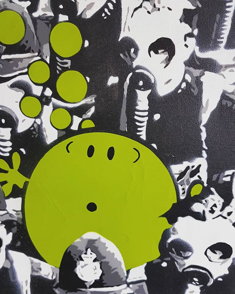 Corona virus - stencil on canvas by T.Wat