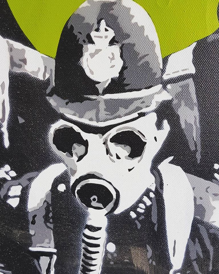 T.Wat, "Bubbles" Original spray paint stencil on canvas, British Street Art