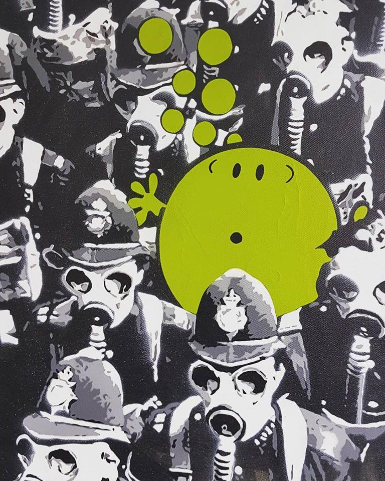 T.Wat, "Bubbles", Original spray paint stencil on canvas