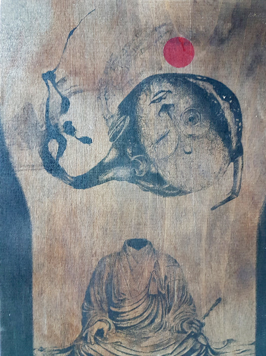 Mihotoke, mixed media on wood by Nishi