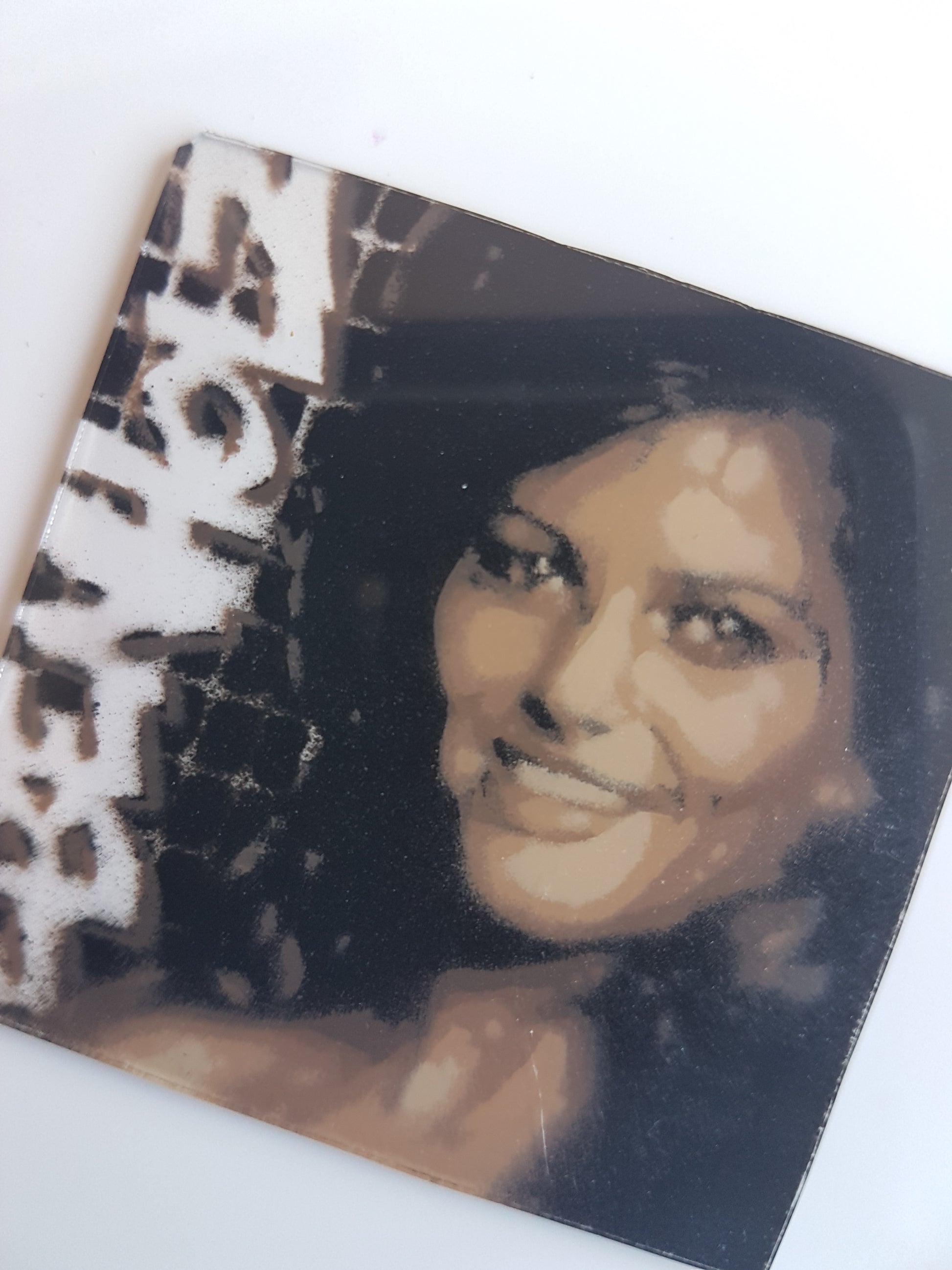 Ebenholz, Portrait, stencil on found piece of glass