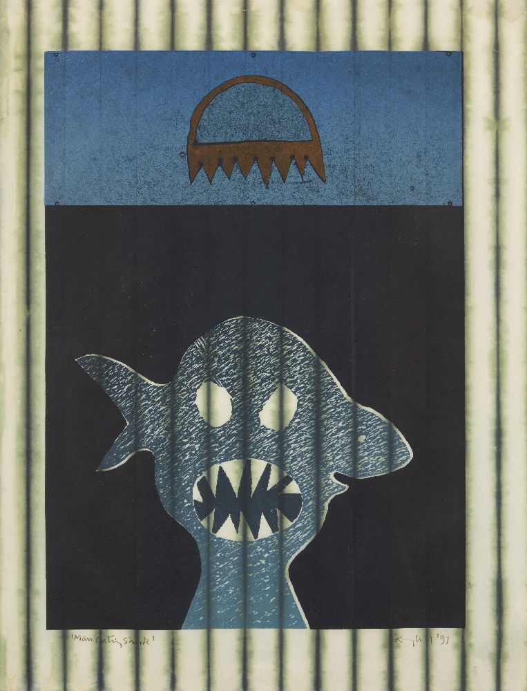 Man eating Shark, mixed technique, Lithograph Paper