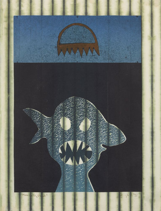 Man eating Shark, mixed technique, Lithograph Paper