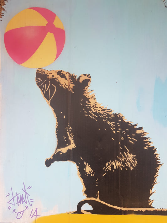 T.Wat, "Beach Rat", Original spray paint stencil on cardboard, British Street Art