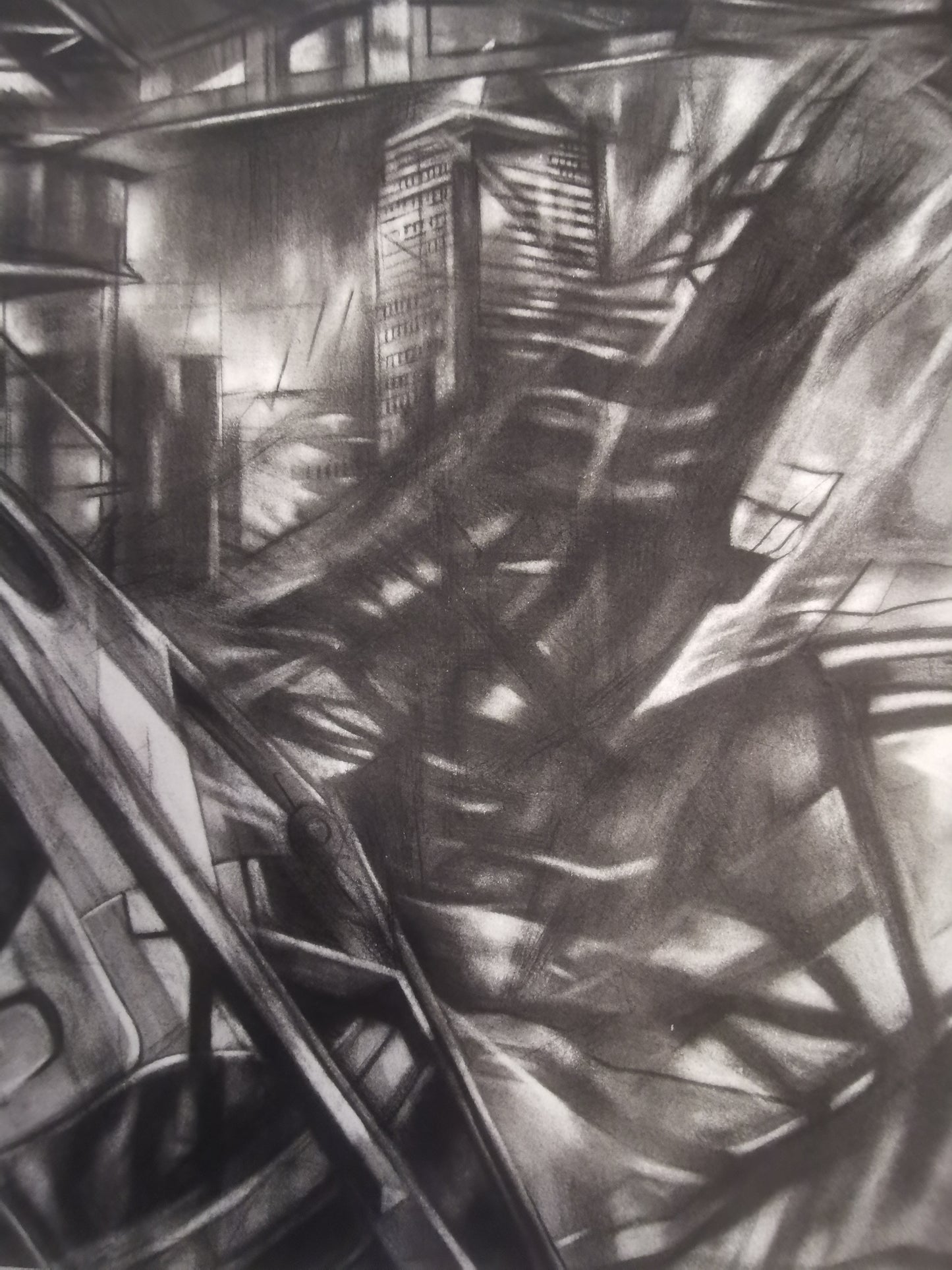 Martin Fidler, Canary Wharf, charcoal on paper - British Architectural Art on Paper