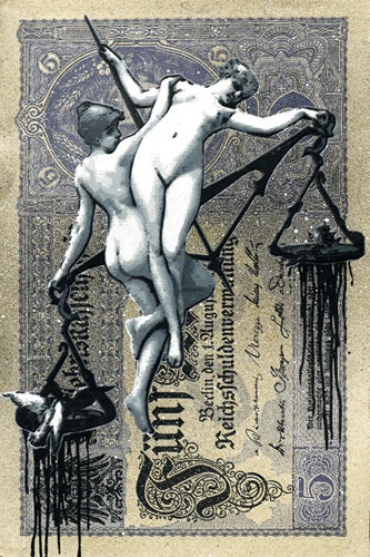 Penny - Hanging in the balance - British Stencil Art on Banknote