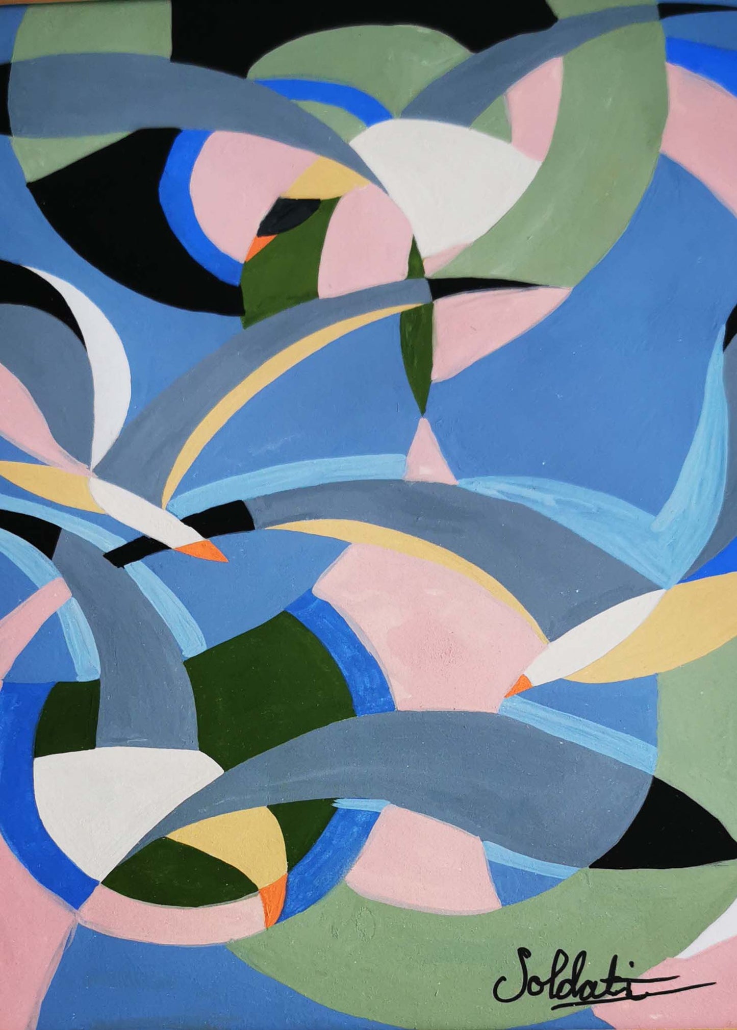 Atanasio Soldati, "Gabbiani II", Gouache on paper, Italian Abstraction Art