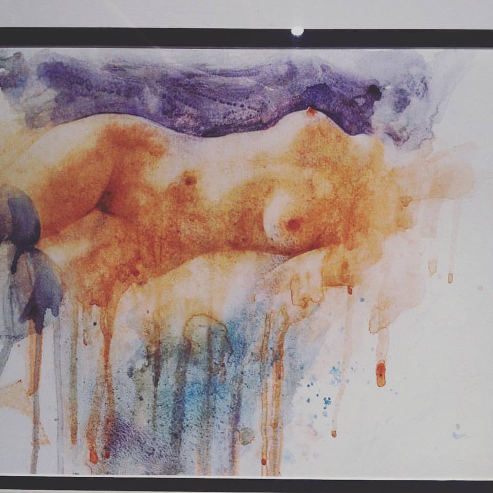 Nude, watercolour and pastel on paper by Derek Jones