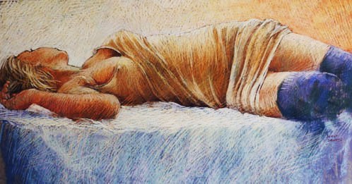 Glamour model, pastel on paper by Derek Jones