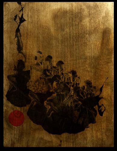 Karakuri 3, mixed media on wood by Nishi